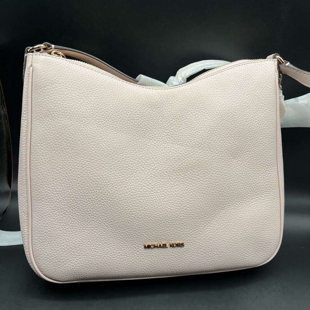 Michael Kors Nayla Medium Satchel Pebble Leather Crossbody Bag Pink Blossom/gold